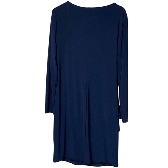 CHAPS Navy Blue Ruffle Sheath Dress Long Sleeve Crew Neck Jersey Knit Sz XL - Picture 4 of 11
